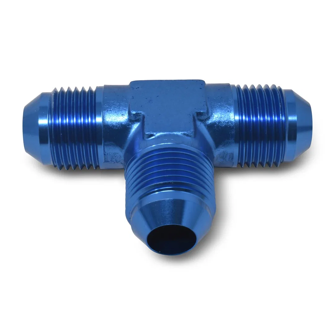 661020 – RUSSELL/EDEL Coupler Fitting, -6 AN Male Tee Aluminum Blue Single